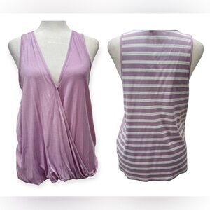 Hem & Thread Pale Lavender Wrap Front Tank with Striped Ribbed Back NEW